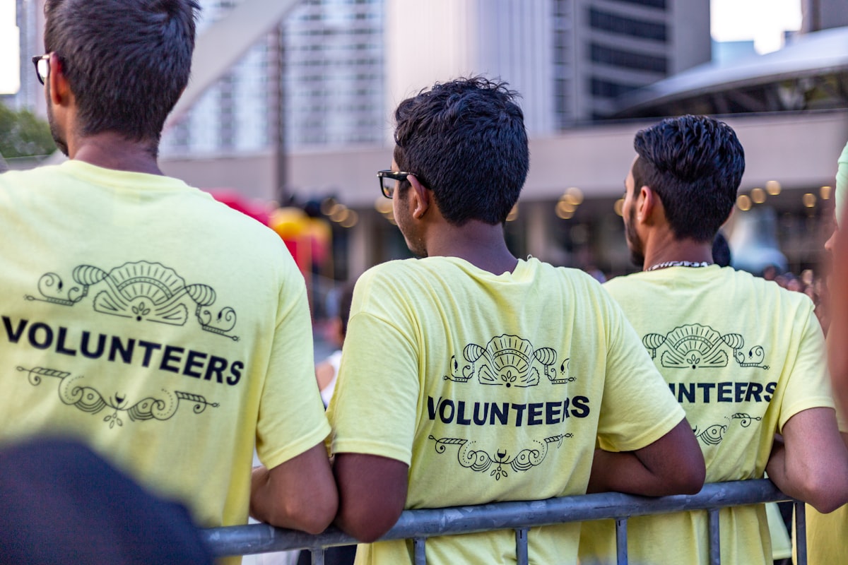 Nonprofit volunteers collaborating